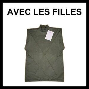 NWT AVEC LES FILLES Green mock neck long sleeve layer  top